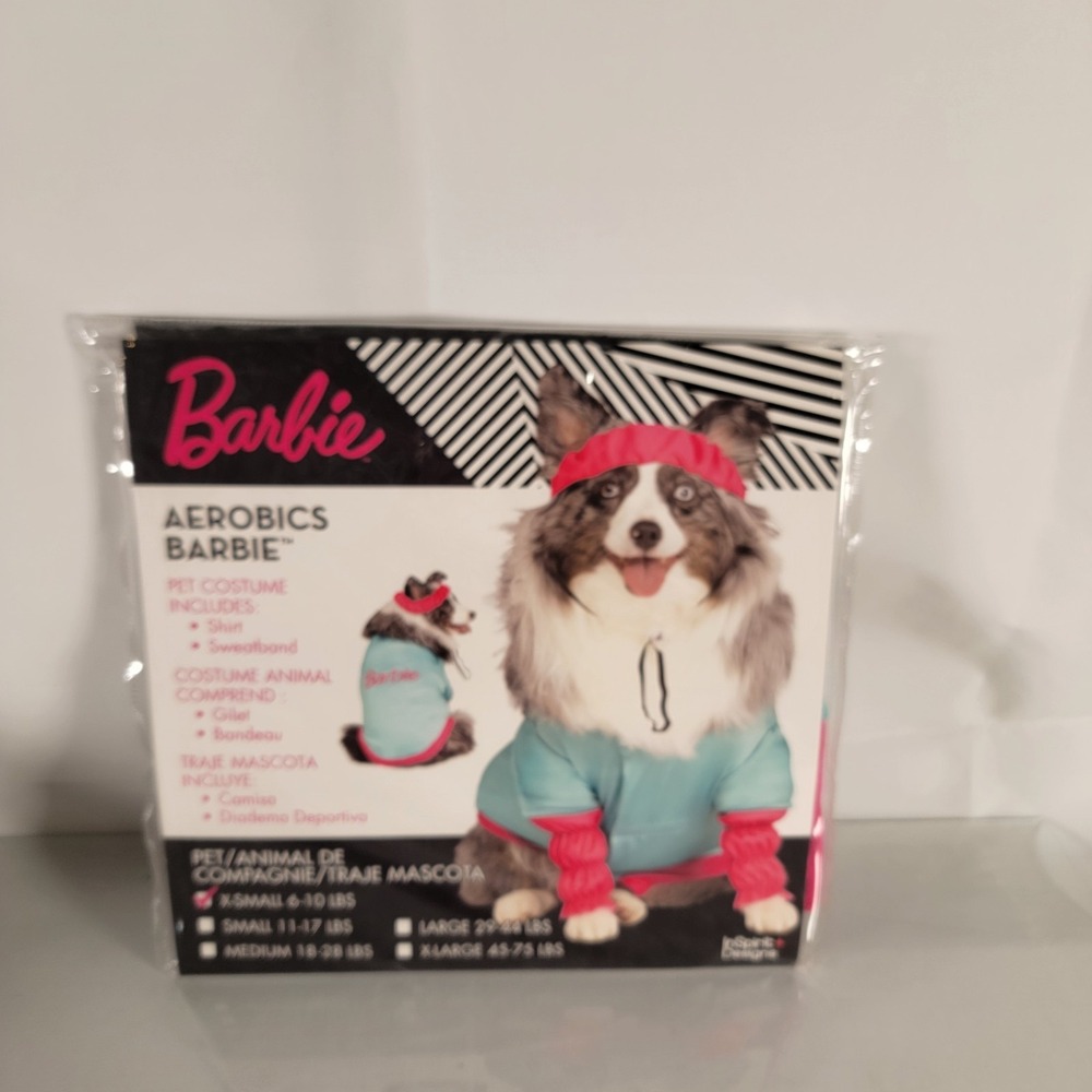 Barbie Aerobics Dog Halloween Costume Blue‎ Pink Shirt Leg Warmers XS 6 -10 lbs - Picture 4 of 5